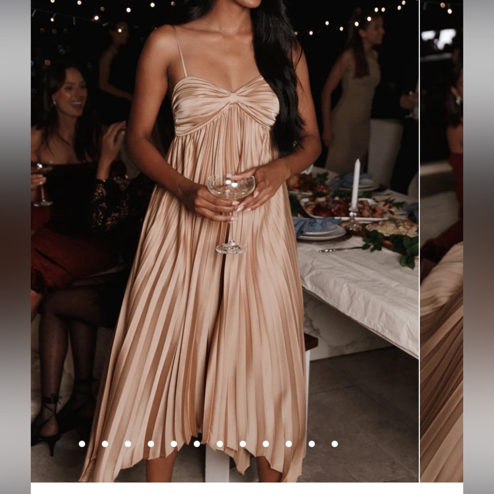 NWT champagne midi dress, perfect for wedding guest dress or a holiday party!
